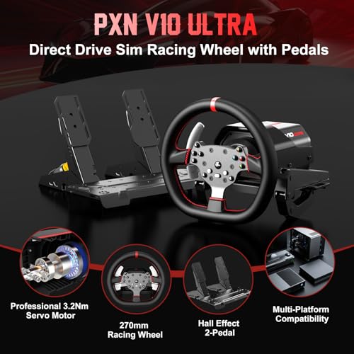 PXN V10 Ultra Direct Drive Racing Wheel  3 2Nm Force Feedback  Hall Effect Metal Pedals  4 Aluminum Paddle Shifters  Sim Racing Wheel for PC  PS4  Xbox Series X S & Xbox One