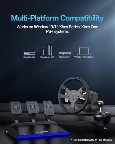 PXN V99 Gaming Racing Wheel with Pedals and Shifter  3 2Nm Force Feedback  6 Speed Shifter  Hall Sensor Pedals  2 Clutch Paddles  11 8 Inch Steering Wheel for PC  Xbox Series X S  Xbox One  PS4