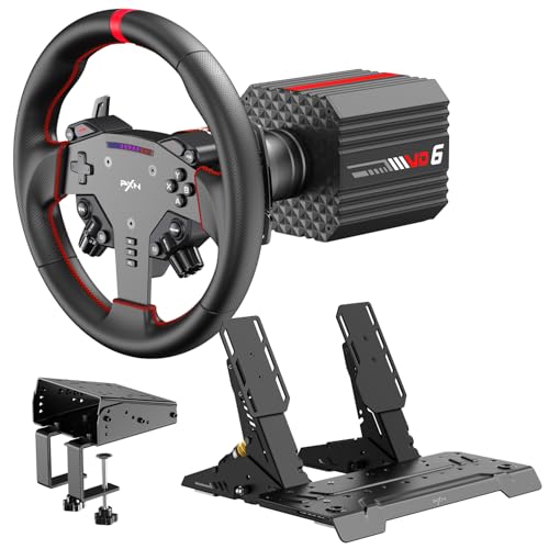 PXN VD6 Bundle  PC Steering Wheel and Pedals   6 Nm Direct Drive Servo Motor Base  W AS Racing Wheel  Hall Effect 2 Pedal Set  and Table Clamp   Professional Sim Racing Setup for Windows PC  7 11 
