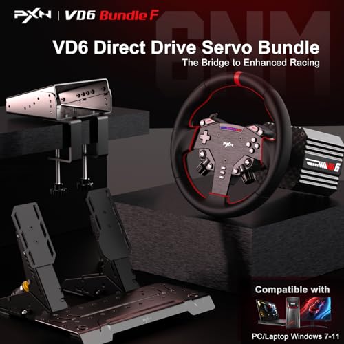 PXN VD6 Bundle  PC Steering Wheel and Pedals   6 Nm Direct Drive Servo Motor Base  W AS Racing Wheel  Hall Effect 2 Pedal Set  and Table Clamp   Professional Sim Racing Setup for Windows PC  7 11 