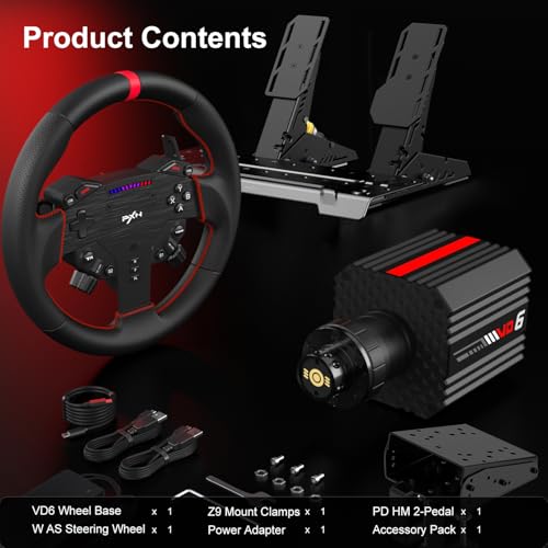 PXN VD6 Bundle  PC Steering Wheel and Pedals   6 Nm Direct Drive Servo Motor Base  W AS Racing Wheel  Hall Effect 2 Pedal Set  and Table Clamp   Professional Sim Racing Setup for Windows PC  7 11 