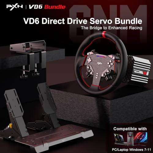 PXN VD6 Bundle  PC Steering Wheel and Pedals   6 Nm Direct Drive Servo Motor Base  W AS Racing Wheel  Hall Effect 2 Pedal Set  and Table Clamp   Professional Sim Racing Setup for Windows PC  7 11 