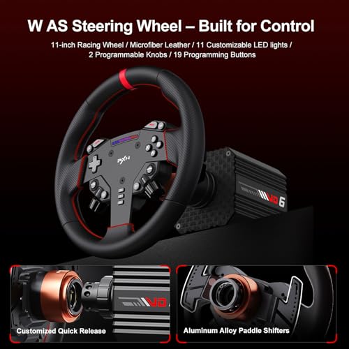 PXN VD6 Bundle  PC Steering Wheel and Pedals   6 Nm Direct Drive Servo Motor Base  W AS Racing Wheel  Hall Effect 2 Pedal Set  and Table Clamp   Professional Sim Racing Setup for Windows PC  7 11 