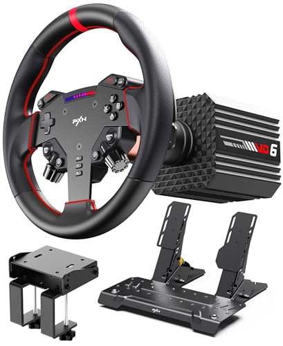 PXN VD6 Direct Drive Racing Wheel Bundle  6Nm Force Feedback  for Windows   Servo Motor  11 in Wheel with Quick Release  Hall Effect Pedals  Table Clamp  PC Tuning Software Support