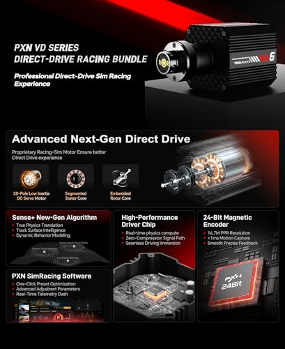 PXN VD6 Direct Drive Racing Wheel Bundle  6Nm Force Feedback  for Windows   Servo Motor  11 in Wheel with Quick Release  Hall Effect Pedals  Table Clamp  PC Tuning Software Support