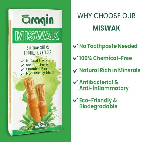 Pack of 5 Miswak Sticks for Teeth with 1 Holder   Natural Toothbrush Stick for Teeth Whitening & Healthy Gums   Vacuum Sealed Sewak Sticks for Teeth   Peelu Wood Miswak Toothbrush