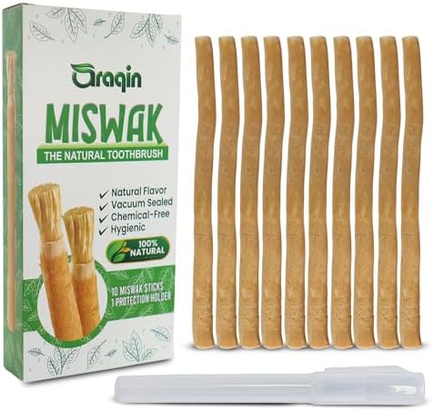 Pack of 5 Miswak Sticks for Teeth with 1 Holder   Natural Toothbrush Stick for Teeth Whitening & Healthy Gums   Vacuum Sealed Sewak Sticks for Teeth   Peelu Wood Miswak Toothbrush