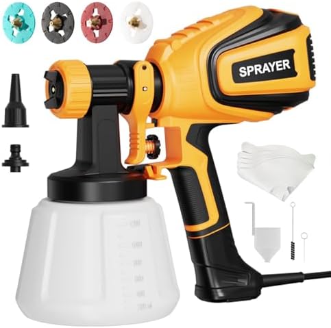 Paint Sprayer  700W HVLP Spray Gun with Cleaning & Blowing Joints  4 Nozzles and 3 Patterns  Easy to Clean  for Furniture  Cabinets  Fence  Walls  Door  Garden Chairs etc  VF803