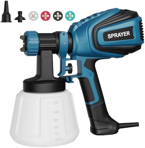Paint Sprayer  700W HVLP Spray Gun with Cleaning & Blowing Joints  4 Nozzles and 3 Patterns  Easy to Clean  for Furniture  Cabinets  Fence  Walls  Door  Garden Chairs etc  VF803