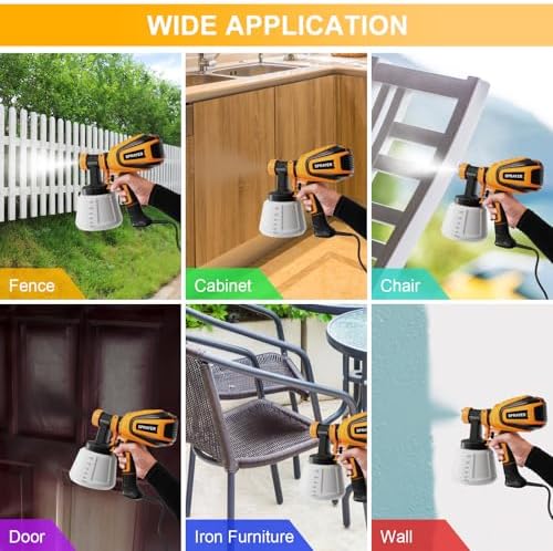 Paint Sprayer  700W HVLP Spray Gun with Cleaning & Blowing Joints  4 Nozzles and 3 Patterns  Easy to Clean  for Furniture  Cabinets  Fence  Walls  Door  Garden Chairs etc  VF803