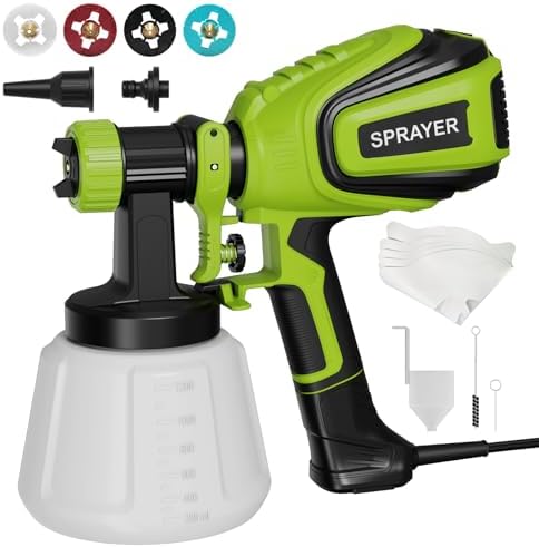 Paint Sprayer  700W HVLP Spray Gun with Cleaning & Blowing Joints  4 Nozzles and 3 Patterns  Easy to Clean  for Furniture  Cabinets  Fence  Walls  Door  Garden Chairs etc  VF803