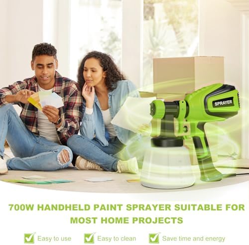 Paint Sprayer  700W HVLP Spray Gun with Cleaning & Blowing Joints  4 Nozzles and 3 Patterns  Easy to Clean  for Furniture  Cabinets  Fence  Walls  Door  Garden Chairs etc  VF803