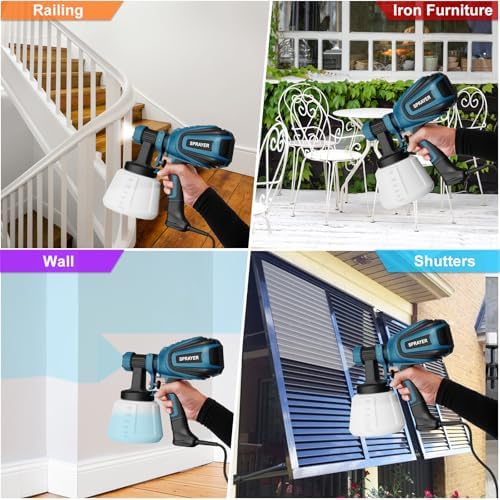 Paint Sprayer  700W HVLP Spray Gun with Cleaning & Blowing Joints  4 Nozzles and 3 Patterns  Easy to Clean  for Furniture  Cabinets  Fence  Walls  Door  Garden Chairs etc  VF803