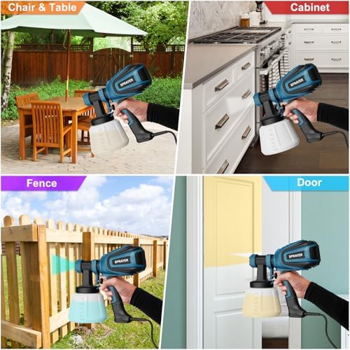 Paint Sprayer  700W HVLP Spray Gun with Cleaning & Blowing Joints  4 Nozzles and 3 Patterns  Easy to Clean  for Furniture  Cabinets  Fence  Walls  Door  Garden Chairs etc  VF803