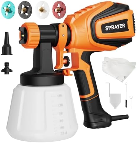 Paint Sprayer  700W HVLP Spray Gun with Cleaning & Blowing Joints  4 Nozzles and 3 Patterns  Easy to Clean  for Furniture  Cabinets  Fence  Walls  Door  Garden Chairs etc  VF803