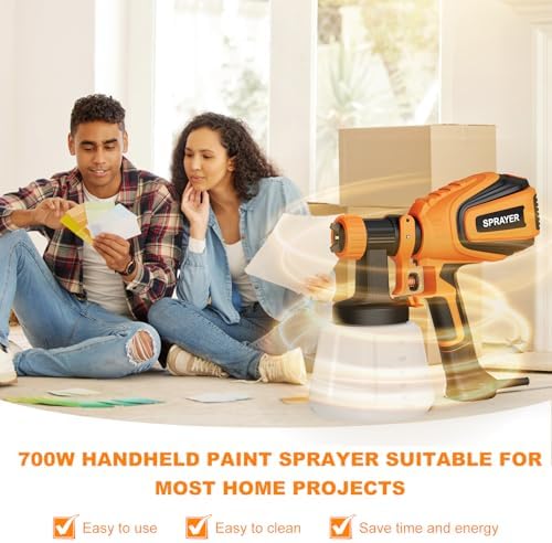 Paint Sprayer  700W HVLP Spray Gun with Cleaning & Blowing Joints  4 Nozzles and 3 Patterns  Easy to Clean  for Furniture  Cabinets  Fence  Walls  Door  Garden Chairs etc  VF803