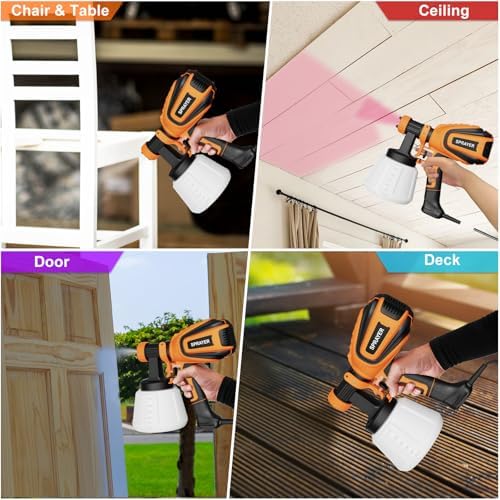 Paint Sprayer  700W HVLP Spray Gun with Cleaning & Blowing Joints  4 Nozzles and 3 Patterns  Easy to Clean  for Furniture  Cabinets  Fence  Walls  Door  Garden Chairs etc  VF803