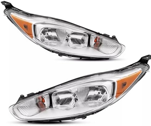 Pair Headlights Assembly With Bulbs For 2014 2019 Ford Fiesta S SE ST Sedan Hatchback Halogen Headlights Replacement Headlamps Chrome Housing Amber Reflector