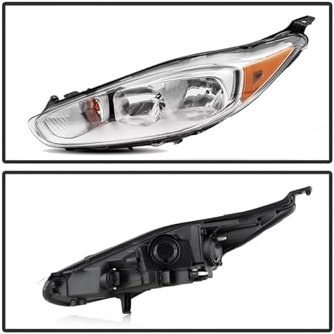 Pair Headlights Assembly With Bulbs For 2014 2019 Ford Fiesta S SE ST Sedan Hatchback Halogen Headlights Replacement Headlamps Chrome Housing Amber Reflector
