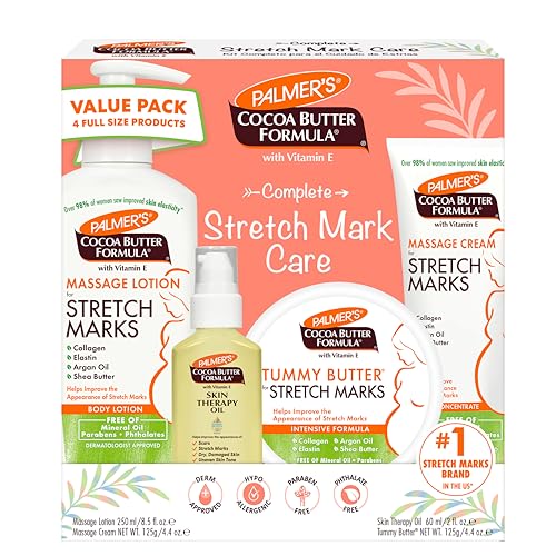 Palmers Cocoa Butter Formula Pregnancy Skin Care Kit for Stretch Marks and Scars  Dermatologist Approved  Gift for Mom to Be  4 Piece Full Size Set