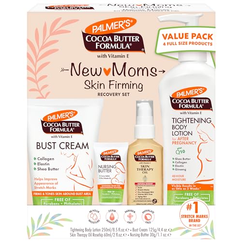 Palmers Cocoa Butter Formula New Moms Skin Recovery Postpartum Essentials  Body Lotion  8 5 oz    Nursing Butter  1 1 oz    Bust Cream  4 4 oz    Skin Therapy Oil  2 oz   Dermatologist Approved