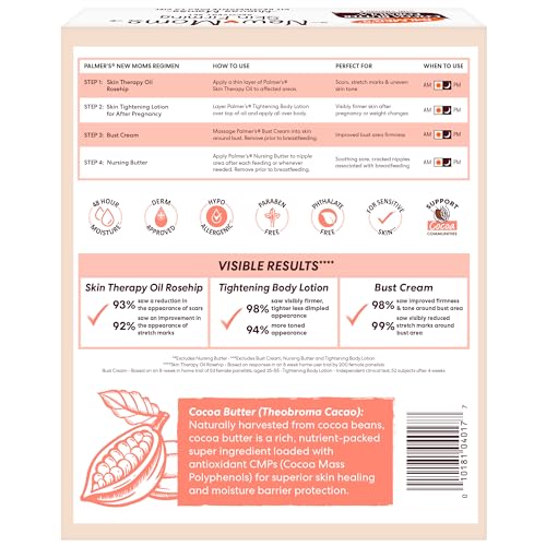 Palmers Cocoa Butter Formula New Moms Skin Recovery Postpartum Essentials  Body Lotion  8 5 oz    Nursing Butter  1 1 oz    Bust Cream  4 4 oz    Skin Therapy Oil  2 oz   Dermatologist Approved