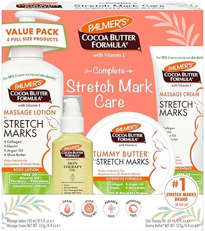 Palmers Cocoa Butter Formula Pregnancy Skin Care Kit for Stretch Marks and Scars  Dermatologist Approved  Gift for Mom to Be  4 Piece Full Size Set