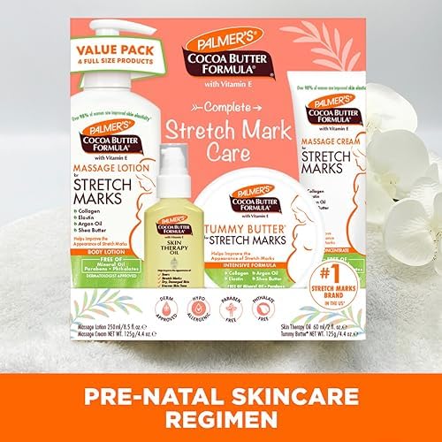 Palmers Cocoa Butter Formula Pregnancy Skin Care Kit for Stretch Marks and Scars  Dermatologist Approved  Gift for Mom to Be  4 Piece Full Size Set