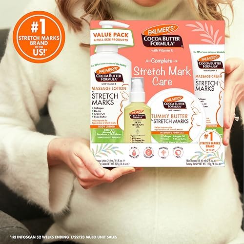 Palmers Cocoa Butter Formula Pregnancy Skin Care Kit for Stretch Marks and Scars  Dermatologist Approved  Gift for Mom to Be  4 Piece Full Size Set