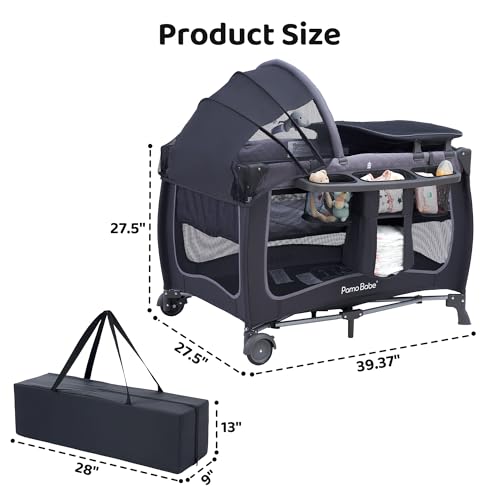 Pamo Babe Baby Playard with Canopy  Portable Crib with Changing Table