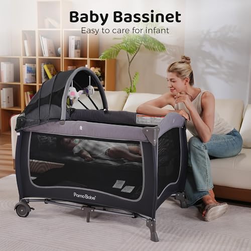 Pamo Babe Baby Playard with Canopy  Portable Crib with Changing Table