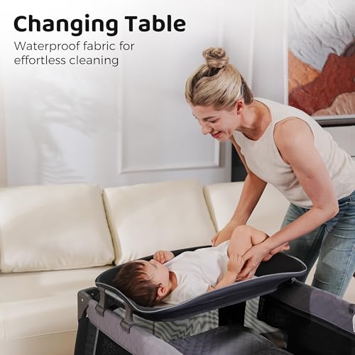 Pamo Babe Baby Playard with Canopy  Portable Crib with Changing Table