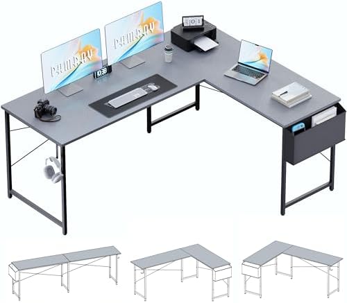 Pamray 64 5 Inch Reversible L Shaped Gaming Desk Large Corner Computer Desk with Storage Bag Home Office Table for Writing Study Orange