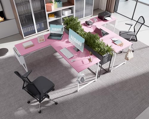 Pamray 64 5 Inch Reversible L Shaped Gaming Desk Large Corner Computer Desk with Storage Bag Home Office Table for Writing Study Orange