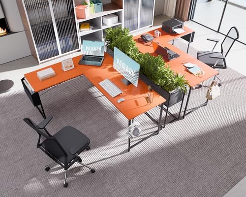 Pamray 64 5 Inch Reversible L Shaped Gaming Desk Large Corner Computer Desk with Storage Bag Home Office Table for Writing Study Orange