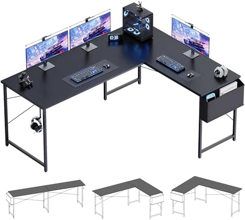 Pamray 64 5 Inch Reversible L Shaped Gaming Desk Large Corner Computer Desk with Storage Bag Home Office Table for Writing Study Orange