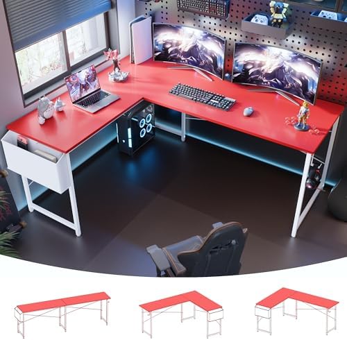 Pamray 64 5 Inch Reversible L Shaped Gaming Desk Large Corner Computer Desk with Storage Bag Home Office Table for Writing Study Orange