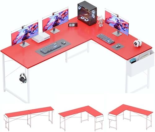 Pamray 64 5 Inch Reversible L Shaped Gaming Desk Large Corner Computer Desk with Storage Bag Home Office Table for Writing Study Orange