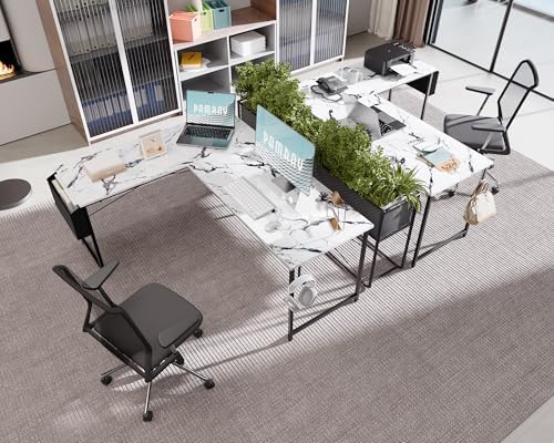 Pamray 64 5 Inch Reversible L Shaped Gaming Desk Large Corner Computer Desk with Storage Bag Home Office Table for Writing Study Orange