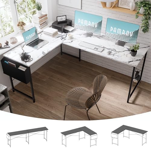 Pamray 64 5 Inch Reversible L Shaped Gaming Desk Large Corner Computer Desk with Storage Bag Home Office Table for Writing Study Orange