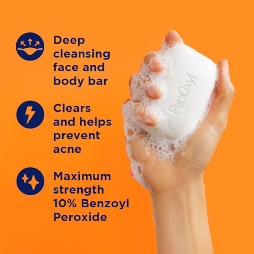 PanOxyl Acne Treatment Bar with 10  Benzoyl Peroxide  Maximum Strength Bar Soap for Face  Chest and Back  Benzoyl Peroxide Soap Body Wash  Vegan  For Acne Prone Skin  4 oz