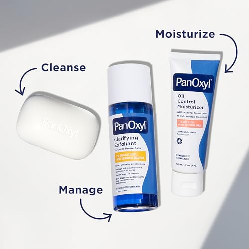 PanOxyl Acne Treatment Bar with 10  Benzoyl Peroxide  Maximum Strength Bar Soap for Face  Chest and Back  Benzoyl Peroxide Soap Body Wash  Vegan  For Acne Prone Skin  4 oz