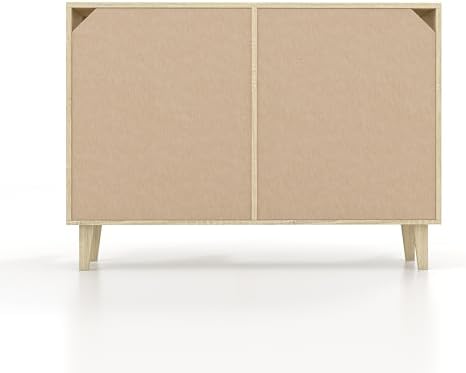 Panana Buffet Storage Cabinet with Rattan Decorating 4 Doors Living Room Kitchen Sideboard 48 43 x 34 65 x 15 inch  Natural Wood 