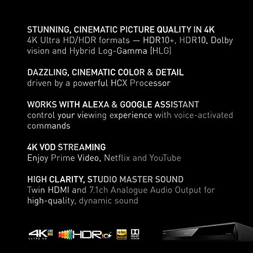Panasonic Streaming 4K Blu Ray Player with Dolby Vision and HDR10  Ultra HD Premium Video Playback  Hi Res Audio  Voice Assist   DP UB820 K  Black 