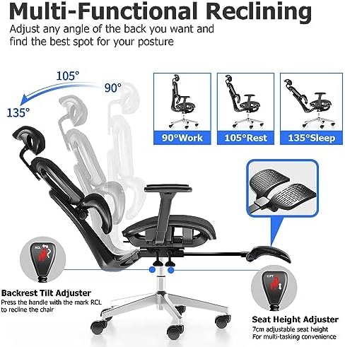 PatioMage Ergonomic Office Chair  Big and Tall Desk Chair with Adjustable Lumbar Support & Seat Depth  High Back Computer Chair  Swivel Mesh Chairs with Wheels for Home Office  Black