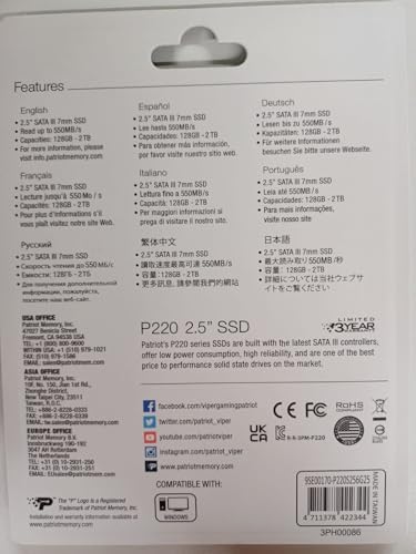 Patriot Memory P220 256GB Internal SSD   SATA 3 2 5   Solid State Drive Retail 10 Pack   P220S256G2510