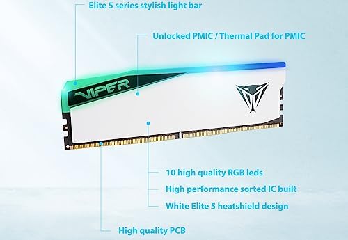 Patriot Memory Viper Elite 5 RGB DDR5 RAM 32GB (2X16GB) 6000MT/s CL30 1.35v UDIMM Kit de memoria para juegos de escritorio compatible con Intel XMP/AMD Expo - PVER532G60C30KW