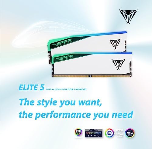 Patriot Memory Viper Elite 5 RGB DDR5 RAM 32GB (2X16GB) 6000MT/s CL30 1.35v UDIMM Kit de memoria para juegos de escritorio compatible con Intel XMP/AMD Expo - PVER532G60C30KW