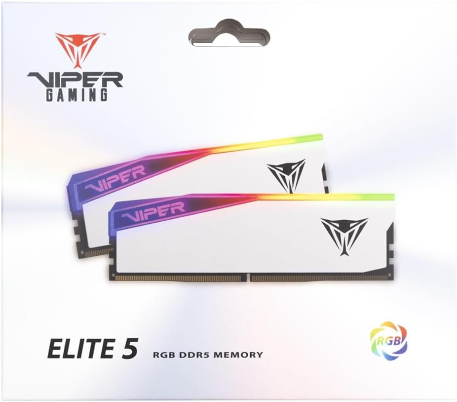 Patriot Memory Viper Elite 5 RGB DDR5 RAM 32GB (2X16GB) 6000MT/s CL30 1.35v UDIMM Kit de memoria para juegos de escritorio compatible con Intel XMP/AMD Expo - PVER532G60C30KW