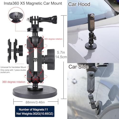 PellKing Accessories Kit for insta360 X5 Included Carrying Case with Belt 2 Pcs Metal 1/4 Adapter Handlebar Clamp Magnetic Mount 43in Selfie Stick Chest Strap Head Strap Backpack Mount and Others